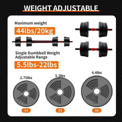 5–44 lb Adjustable Dumbbell to Barbell Set