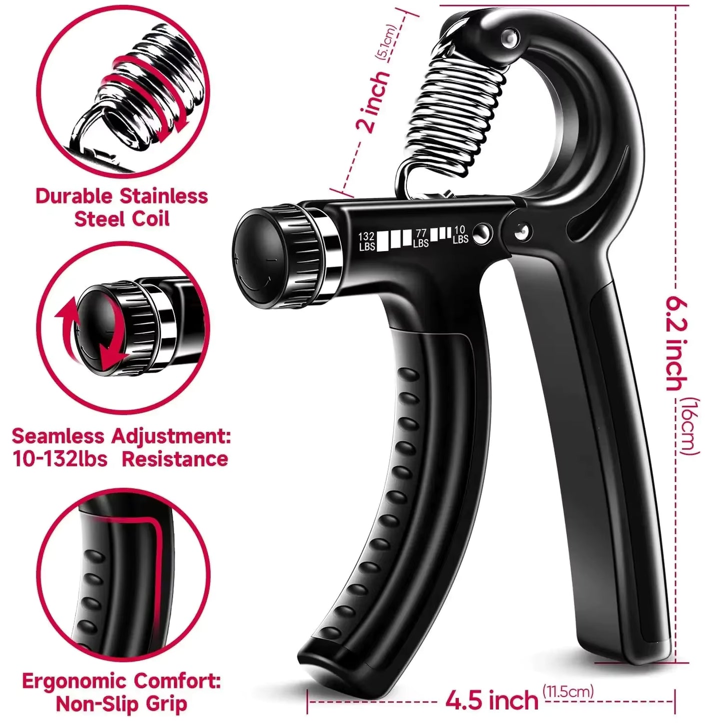 5-60Kg Adjustable Heavy Hand Gripper Fitness Hand Exerciser Grip Wrist Training Finger Gripper Hand Strengthener For Patient